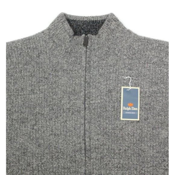 New Vintage RALPH ETON Gray Ribbed Full Zip Men's Cardigan Sweater sz L NWT /455 - Picture 3 of 6